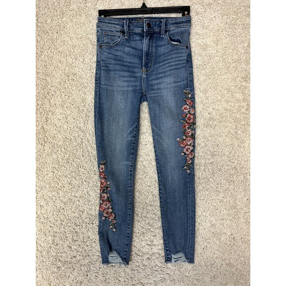 Abercrombie & Fitch Simone High Rise Ankle Jeans Womens 24 Embroidered Flowers - Picture 1 of 11
